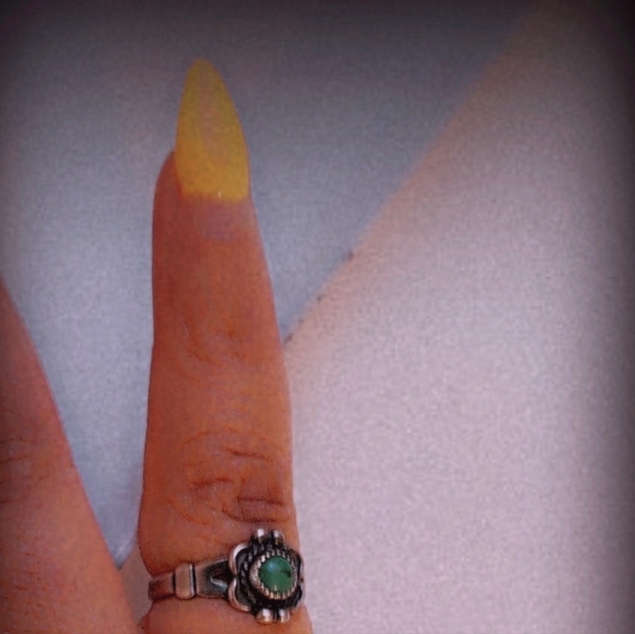 Turquoise Green Sterling Silver Stamped Native American Ring - Picture 2 of 9